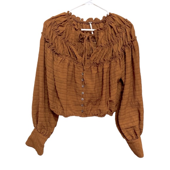 FREE PEOPLE HAILEY CROPPED LONG SLEEVE BLOUSE GLAZED GINGER MEDIUM - Picture 6 of 11